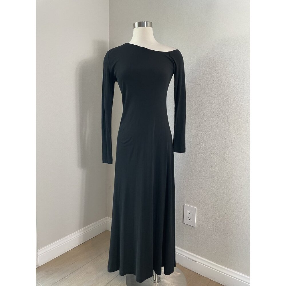 Rosetta Getty Dress Womens Medium Black Asymmetric Cotton Maxi Long Sleeve USA
